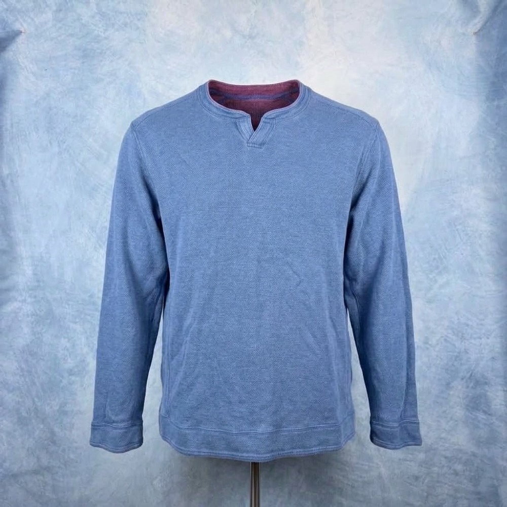Tommy Bahama Reversible Sweatshirt Mens Large Blue Purple Notch Neck Pullover